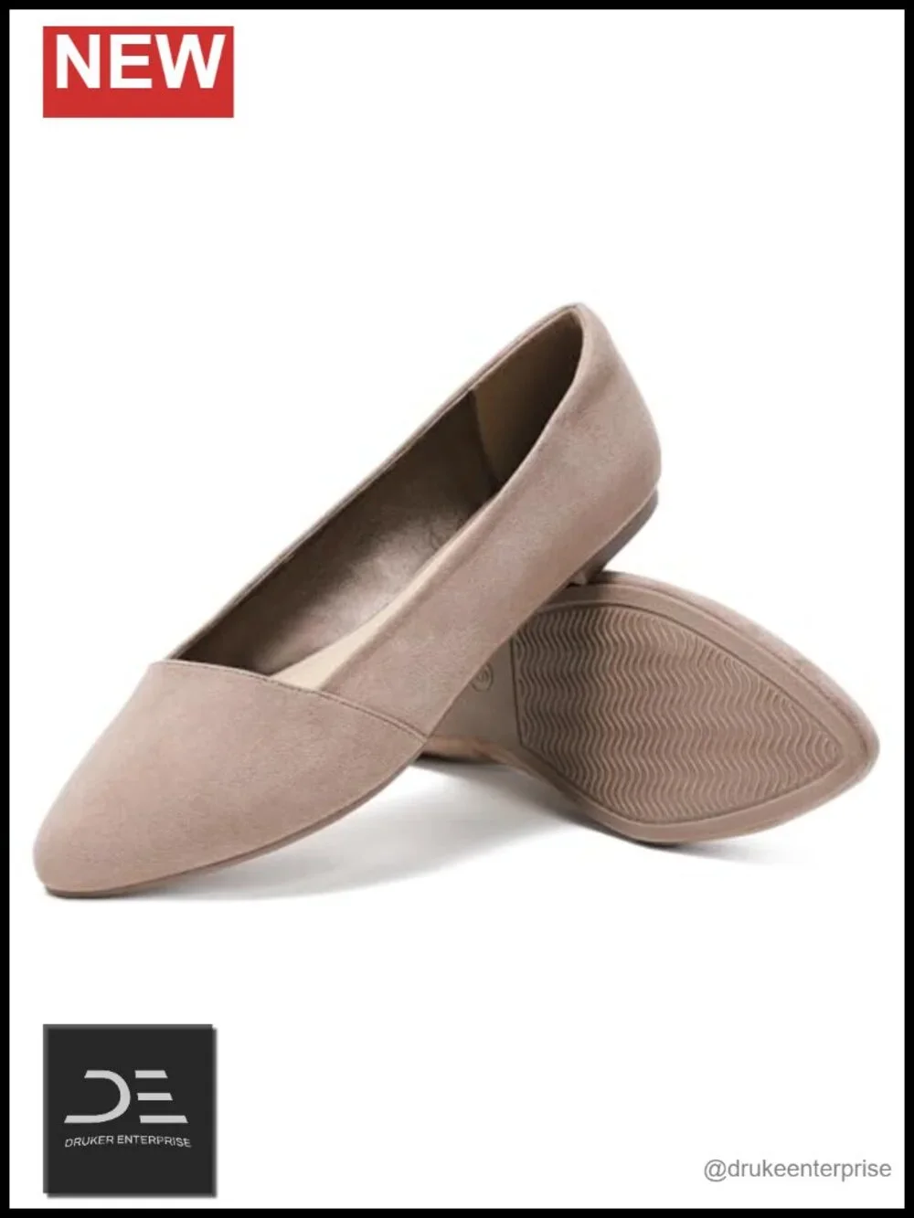 Wide Width Pointed Ballet Flats Faux Suede Slip On Anti Slip Sole